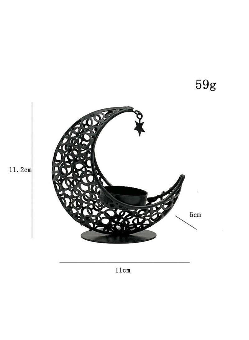4 Pcs Moon Shape Openwork Candle Holder Metal Candle Holder Modern Light Luxury Romantic Candle Holder For Table Decoration Festival Wedding (Black)