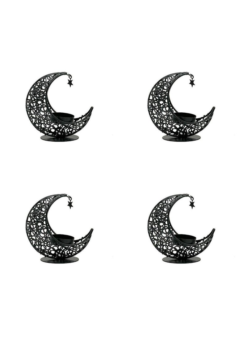 4 Pcs Moon Shape Openwork Candle Holder Metal Candle Holder Modern Light Luxury Romantic Candle Holder For Table Decoration Festival Wedding (Black)