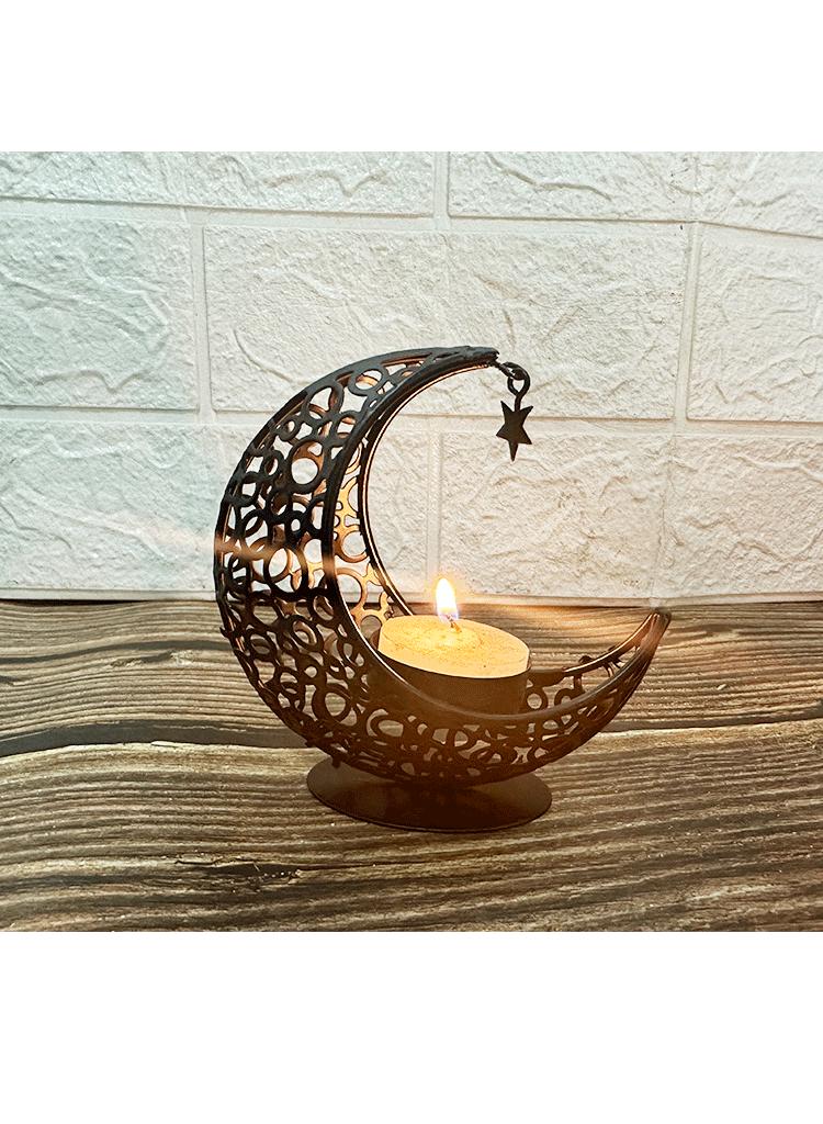 Moon Shape Openwork Candle Holder Metal Candle Holder Modern Light Luxury Romantic Candle Holder For Table Decoration Festival Wedding (Black)
