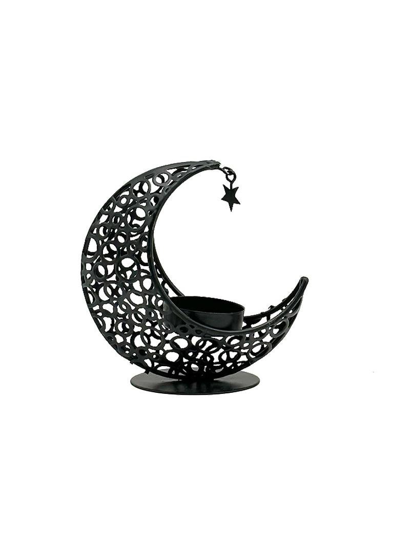 Moon Shape Openwork Candle Holder Metal Candle Holder Modern Light Luxury Romantic Candle Holder For Table Decoration Festival Wedding (Black)