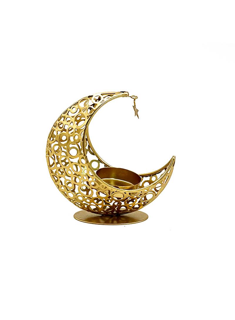 Moon Shape Openwork Candle Holder Metal Candle Holder Modern Light Luxury Romantic Candle Holder For Table Decoration Festival Wedding (Gold)