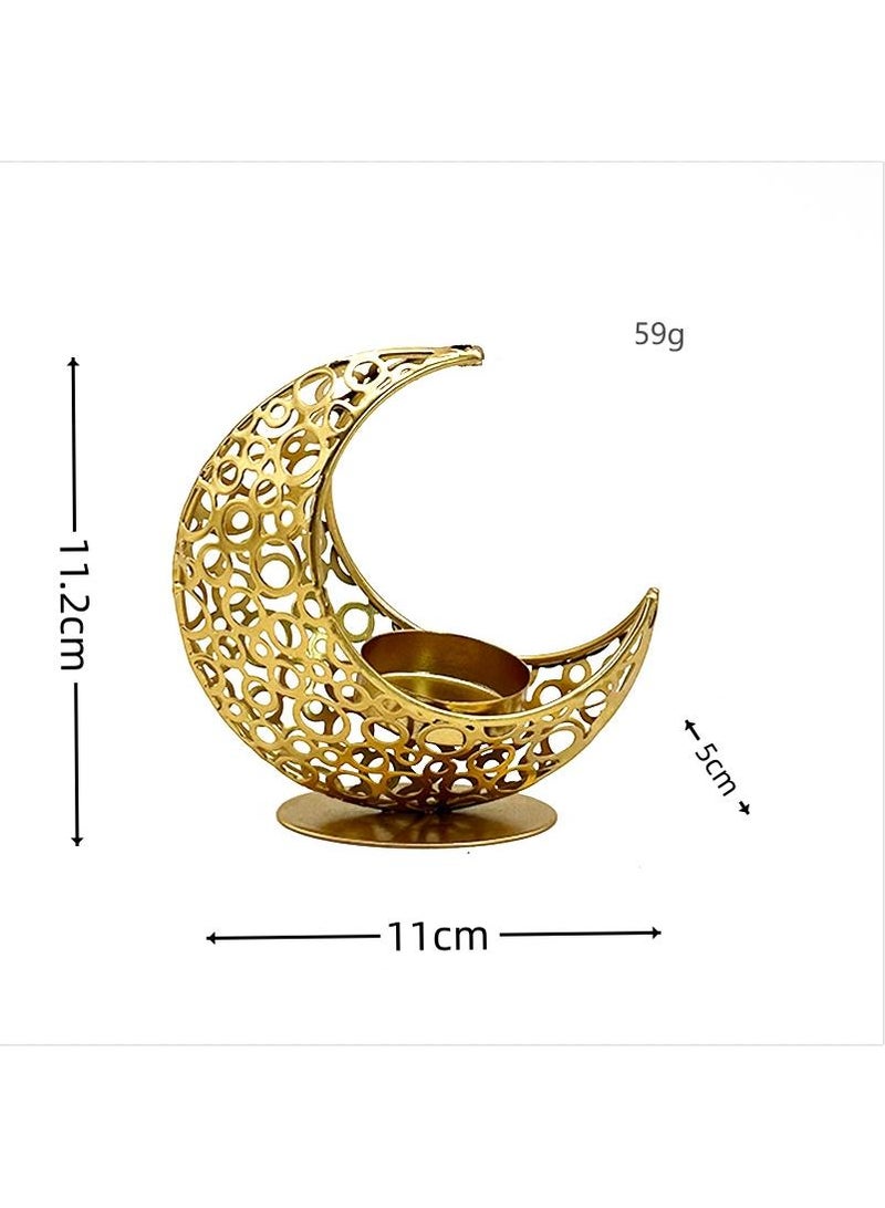 Moon Shape Openwork Candle Holder Metal Candle Holder Modern Light Luxury Romantic Candle Holder For Table Decoration Festival Wedding (Gold Without Star)
