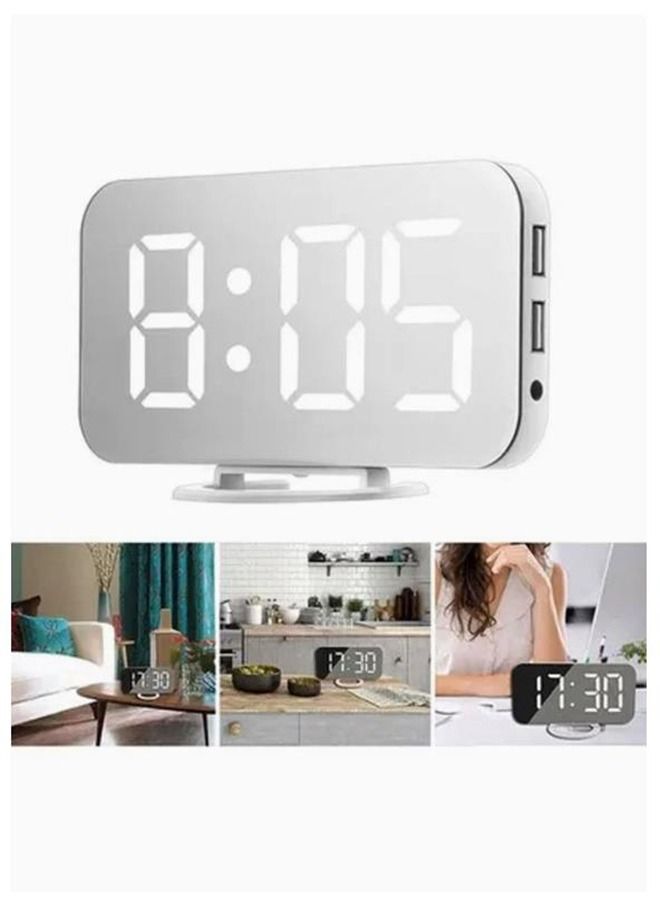 LED Mirror Table Digital Alarm Clock White