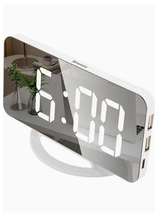 LED Mirror Table Digital Alarm Clock White