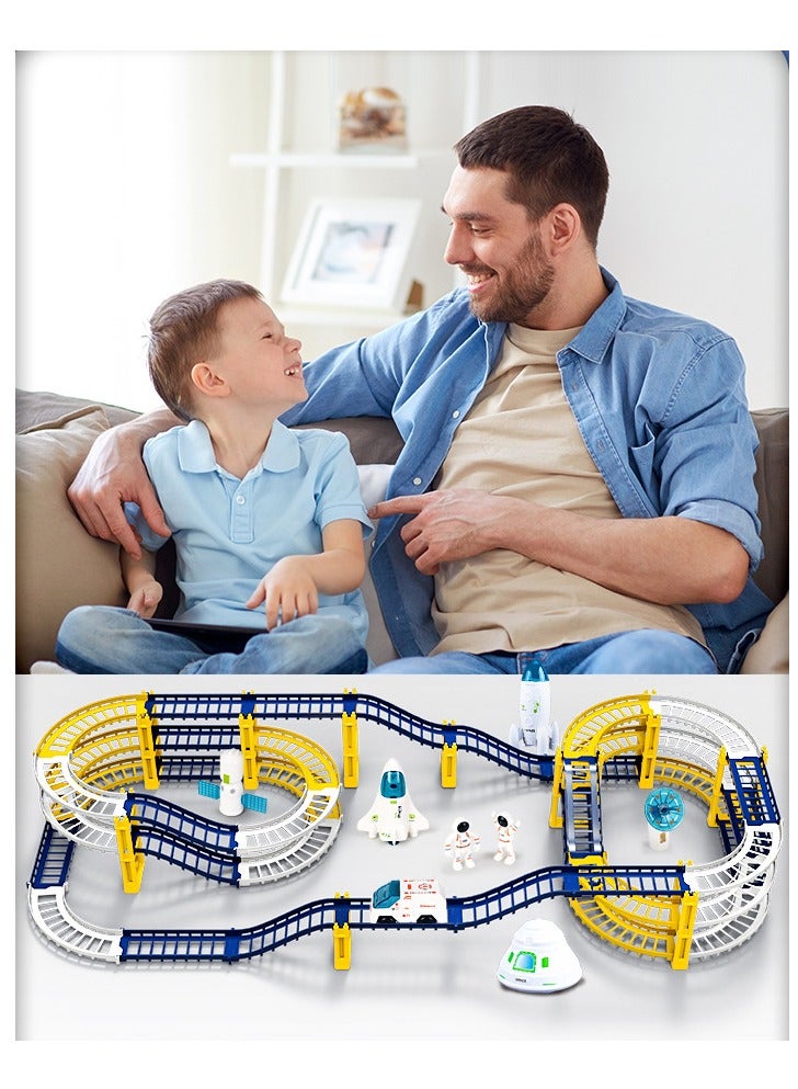 Electric Train Set for Kids Space Variety Rail Car Railway Learning Educational Toys Creative Puzzle Toys Train Sets for Kids Boys Girls Age 3 Years Up Electric Track Car Set Blue Space