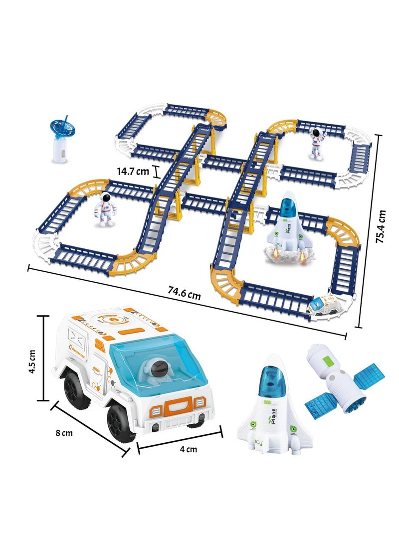 Electric Train Set for Kids Space Variety Rail Car Railway Learning Educational Toys Creative Puzzle Toys Train Sets for Kids Boys Girls Age 3 Years Up Electric Track Car Set Blue Space