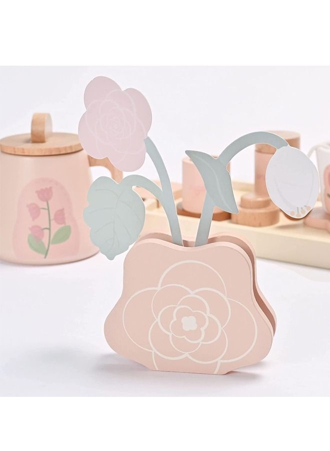 Wooden Tea Set for Little Girls Wooden Toys Toddler Tea Set Play Kitchen Accessories for Kids Tea Party with Play Food Montessori Toys for 3 Year Old