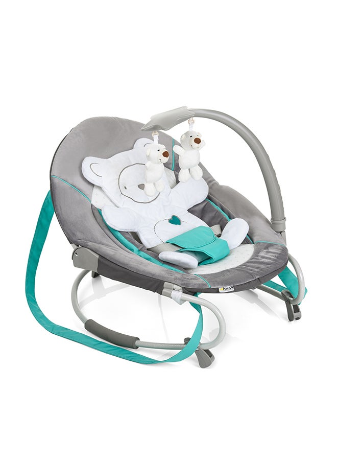 Leisure, Baby Rocker From Birth Up To 9 Kg, Swing And Chair, Tilt-Resistant Bouncer With Removable Play Arch, Adjustable Backrest, Carry Straps, Safety Harness, Bear Hearts