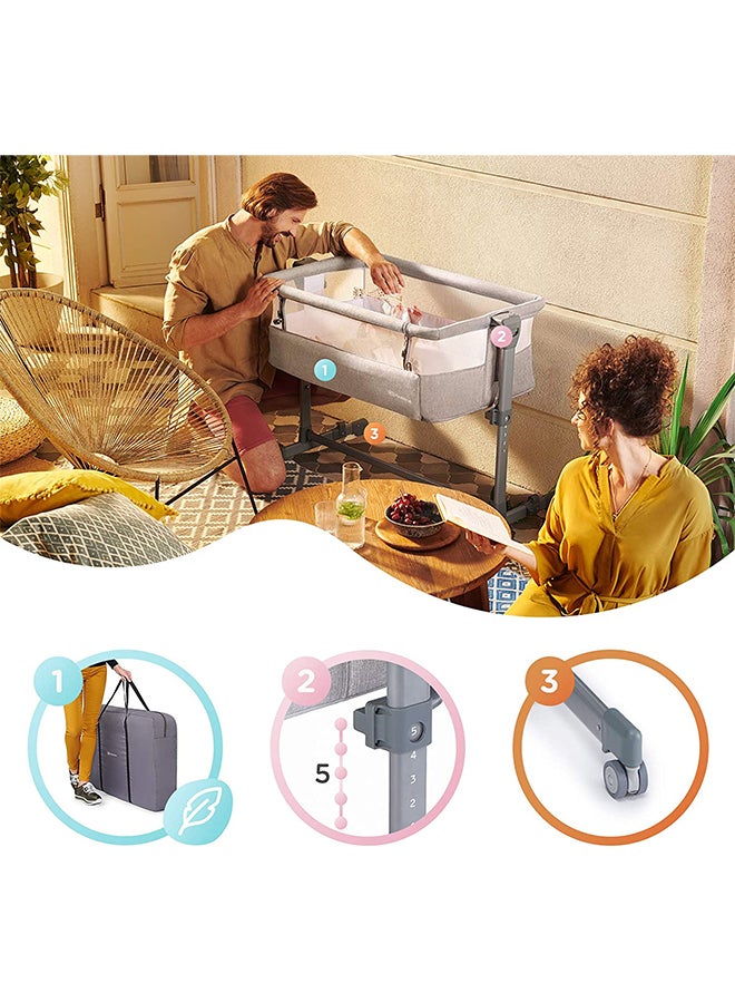 Adjustable Bedside Crib With Airy Mesh, Transport Wheel And Accessories