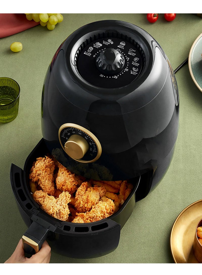 Multifunctional Mechanical Air Fryer Oven 3.0L 1350W Non-stick Oil Free Cooker Auto Shut-Off Frying Machine With Adjustable Timer and Temperature (Black)