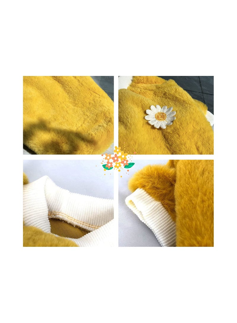 Small Dog Sweater Cute Yellow Daisy Plush Dog Clothes for Small Dogs Warm Coat Sweater Winter Cloth for Small Puppy Soft Short Plush Clothes for Small Medium Dogs (Yellow Daisy)