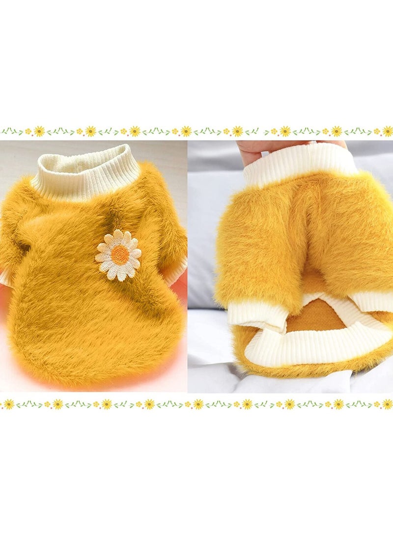 Small Dog Sweater Cute Yellow Daisy Plush Dog Clothes for Small Dogs Warm Coat Sweater Winter Cloth for Small Puppy Soft Short Plush Clothes for Small Medium Dogs (Yellow Daisy)