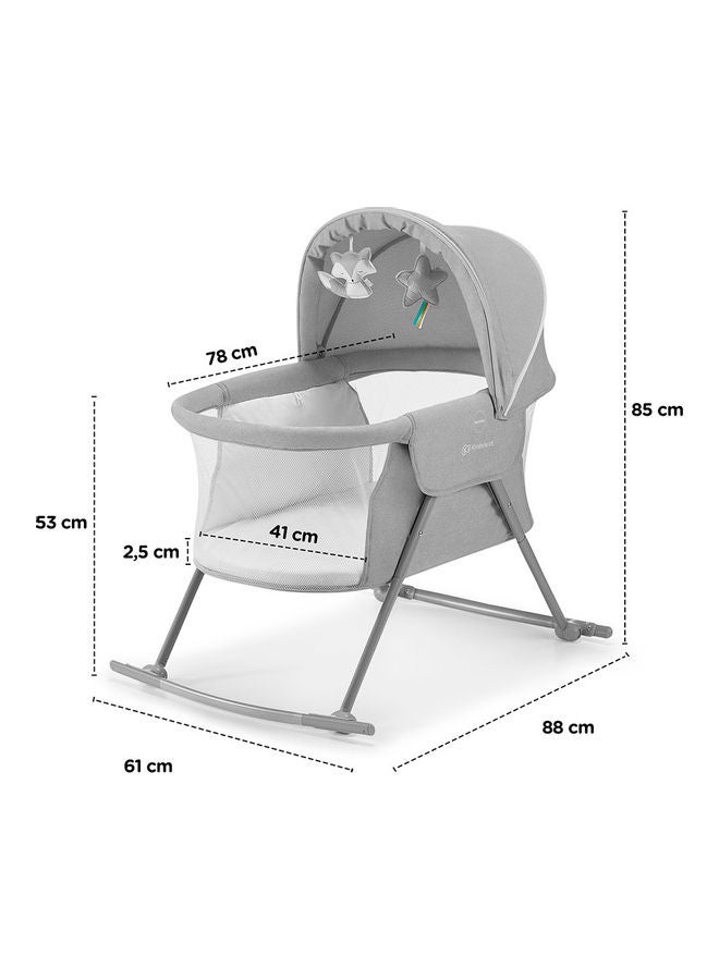 Baby Crib 3 In 1 Lovi, Cradle, Travel Cot, Rocker, Easy Folding And Unfolding, Adjustable Canopy, With Accessories, Mattress Cover, Included Toys, Transport Bag, For Newborn, 0 - 9 Kg, Grey