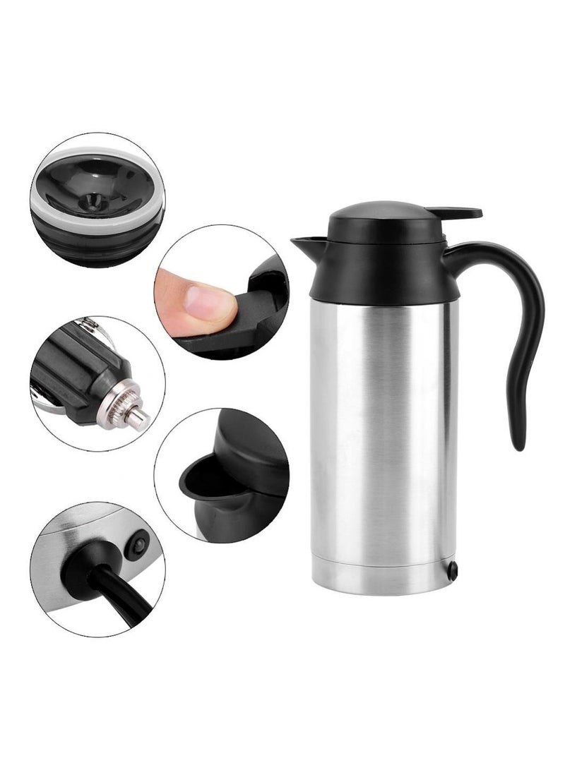 Travel Car Kettle, Portable Stainless Steel Car Electric Kettle, 24V Heater Bottle Pot for Hot Water, Coffee,Travel, Home Use (750ml)