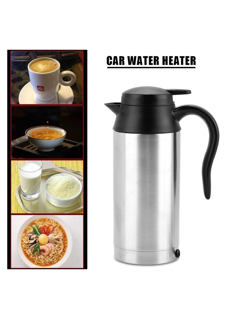 Travel Car Kettle, Portable Stainless Steel Car Electric Kettle, 24V Heater Bottle Pot for Hot Water, Coffee,Travel, Home Use (750ml)