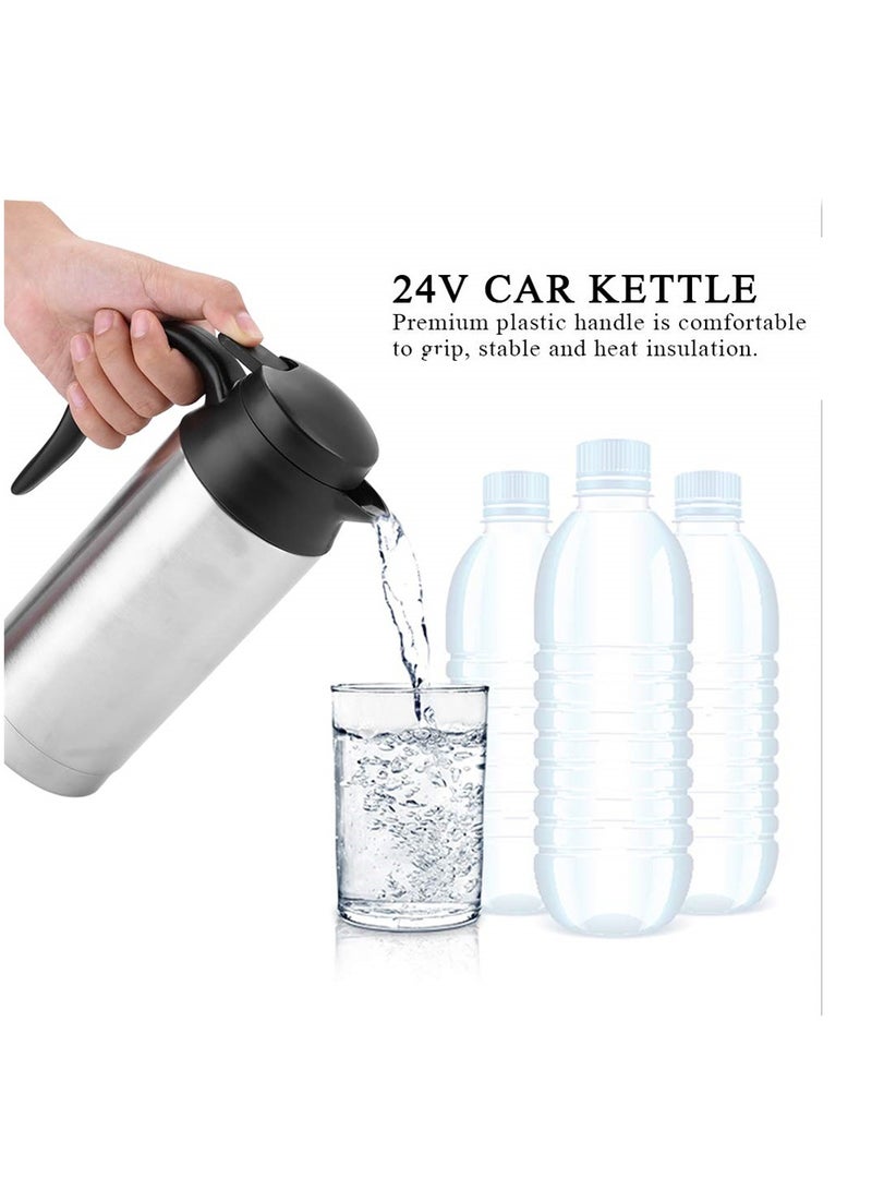 Travel Car Kettle, Portable Stainless Steel Car Electric Kettle, 24V Heater Bottle Pot for Hot Water, Coffee,Travel, Home Use (750ml)