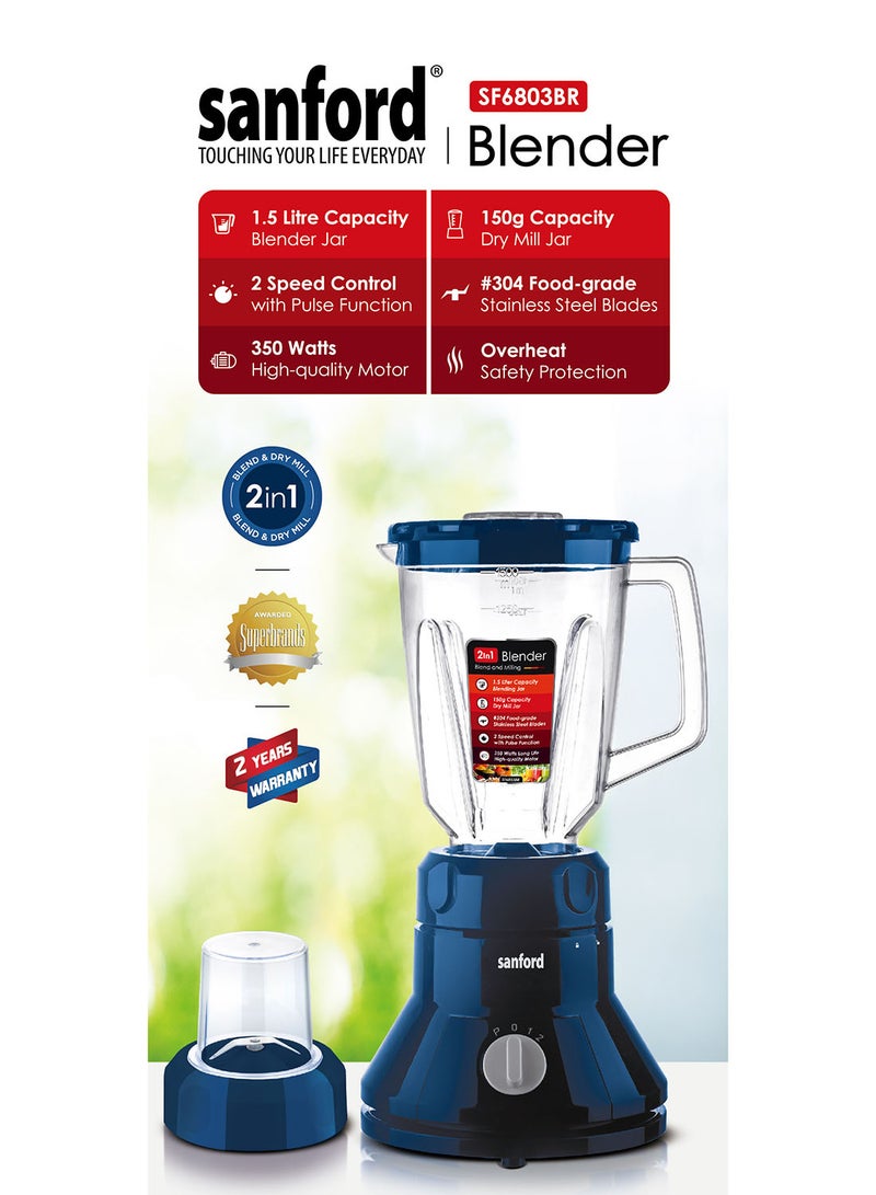 SANFORD 2 IN 1 BLENDER 350 WATTS 1.5 LITRE 1.5 L 350 W SF6803BR  BS Multicolour