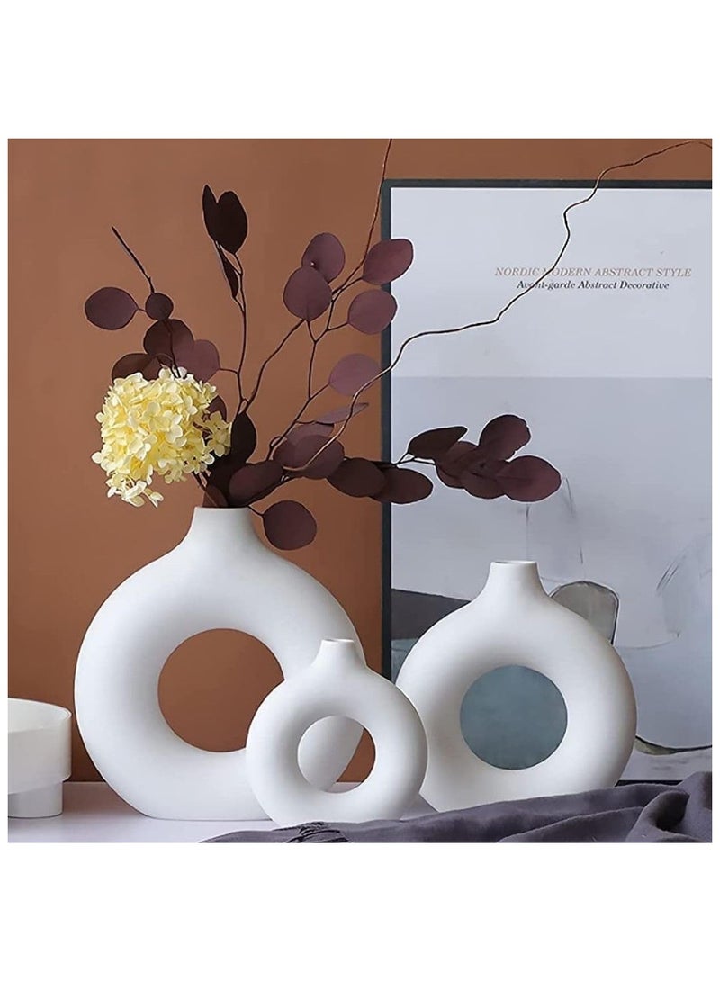 Set of 3 White Round Ceramic Vases, Modern Pampas Flower Vase, Minimalist Nordic Boho Ins Style Vase for Home Decor, Wedding, Dinners, Table, Events, Office & Gifting