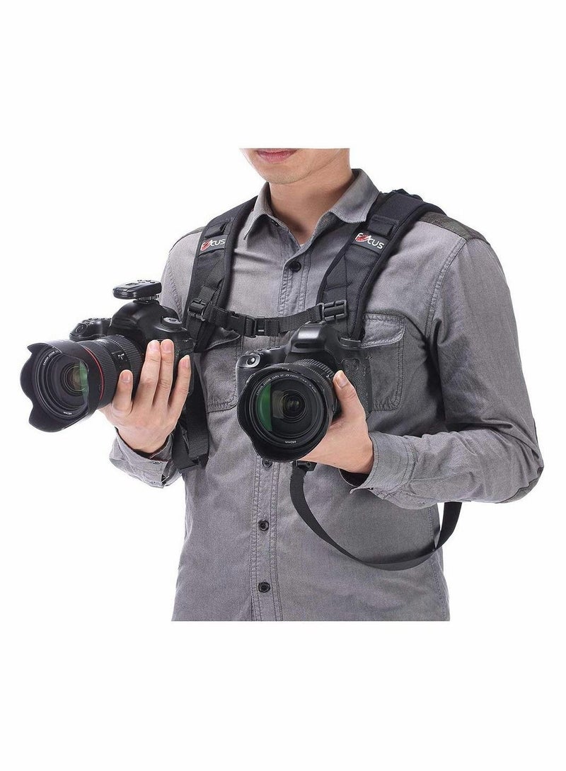 Camera Strap Double Shoulder Camera Strap Harness Quick Release Adjustable Dual Camera Tether Strap with Safety Tether and Lens Cleaning Cloth for DSLR SLR Camera focus