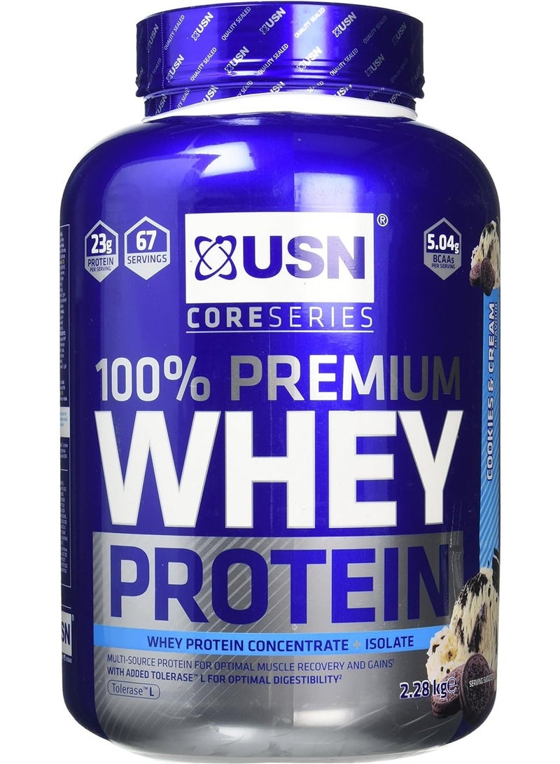 USN 100% Premium Whey Protein, Cookie & Cream Flavor, 2.2 Kg