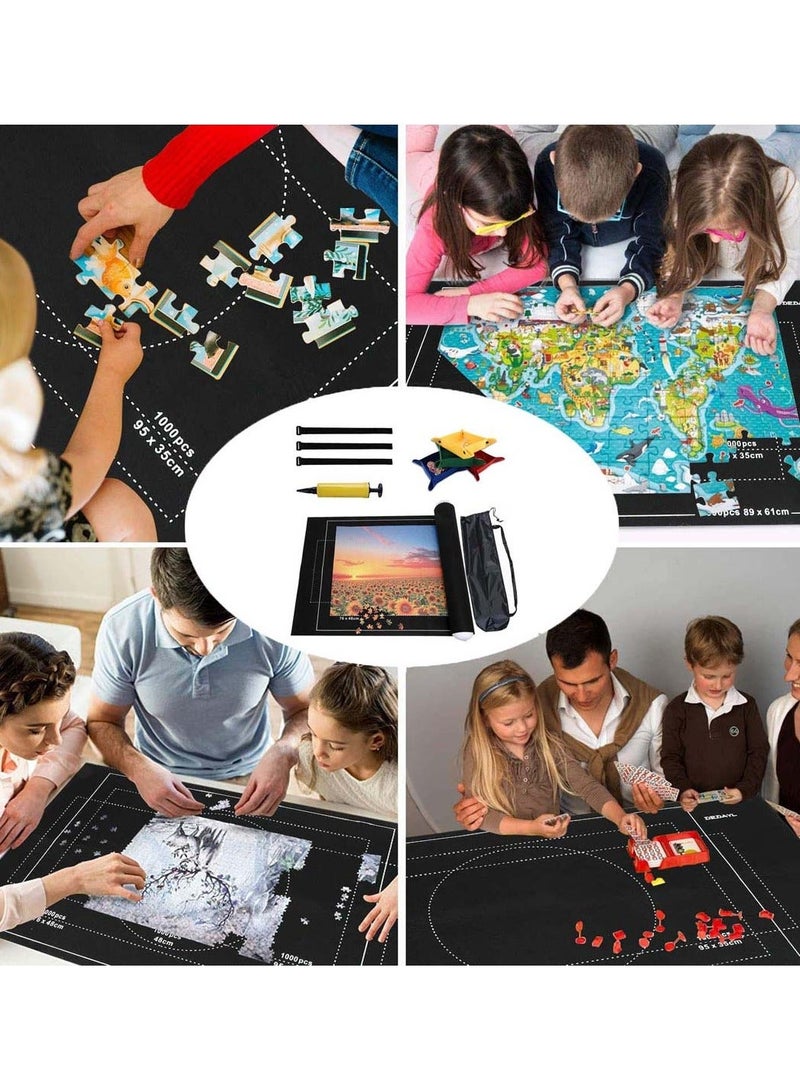 Jigsaw Puzzles For Adults Store and Transport Up to 1500 Pieces Puzzle Roll Mat Environmental Friendly Material Inflatable Tube 3 Elastic Fasteners
