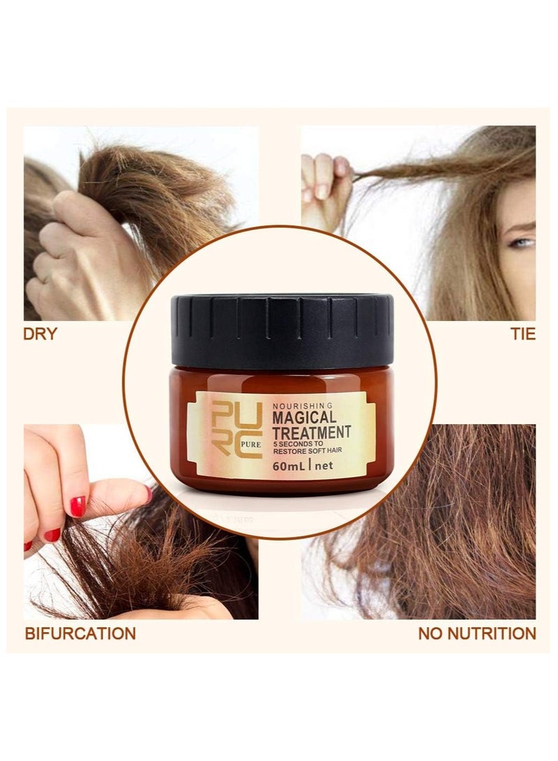 Pack Of 2 Pure Magical Hair Mask 60ml Keratin Argan Hair Treatment 5 Seconds Mask Root Repair Nourishing