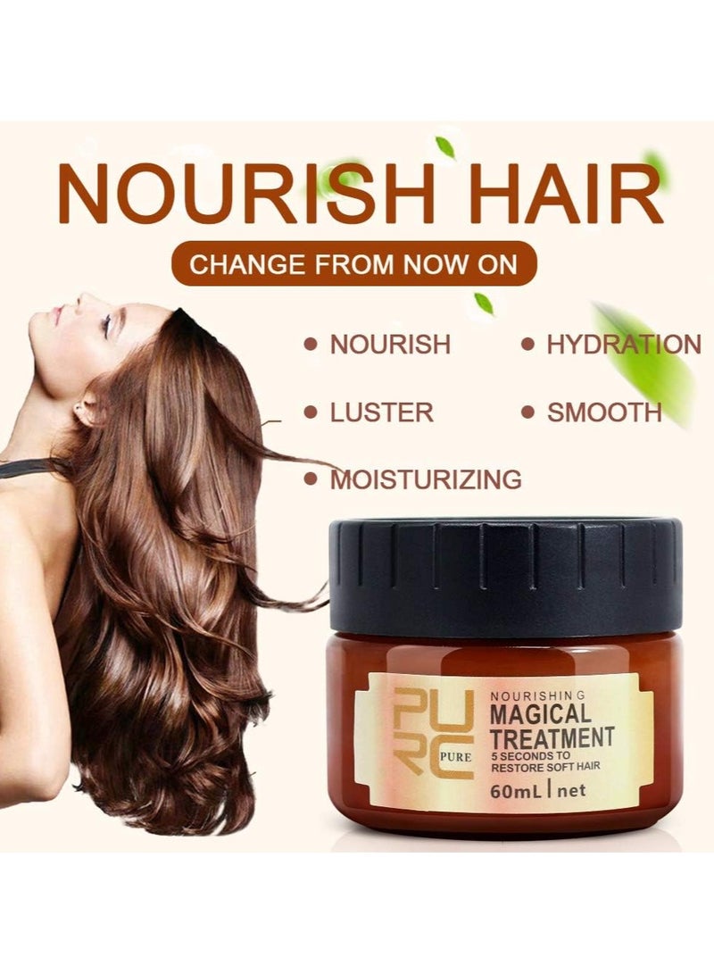 Pack Of 2 Pure Magical Hair Mask 60ml Keratin Argan Hair Treatment 5 Seconds Mask Root Repair Nourishing