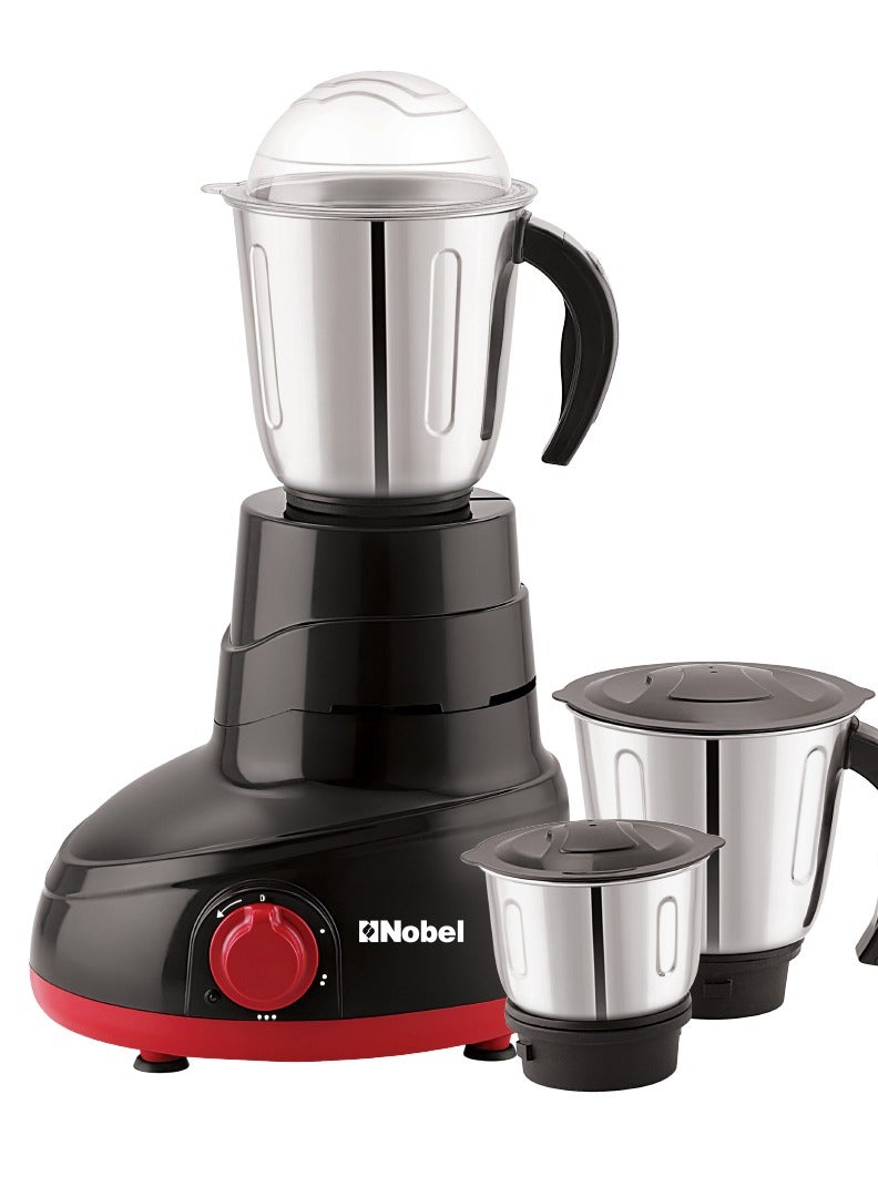3 in 1 Mixer Grinder With Stainless Steel Sharp Blades and Heavy Duty Motor | Water Drain System | 3 Stainless Steel Jar | Overload Protector with 1.5 L 750 W NB305SS Black/Red 1.5 L 750 W NB305SS Black/Red
