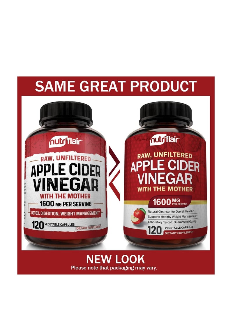 Apple Cider Vinegar Capsules with The Mother - 120 Vegan ACV Pills - Best Supplement for Healthy Weight Loss, Diet, Keto, Digestion, Detox, Immune - Powerful Cleanser & Appetite Suppressant Non-GMO