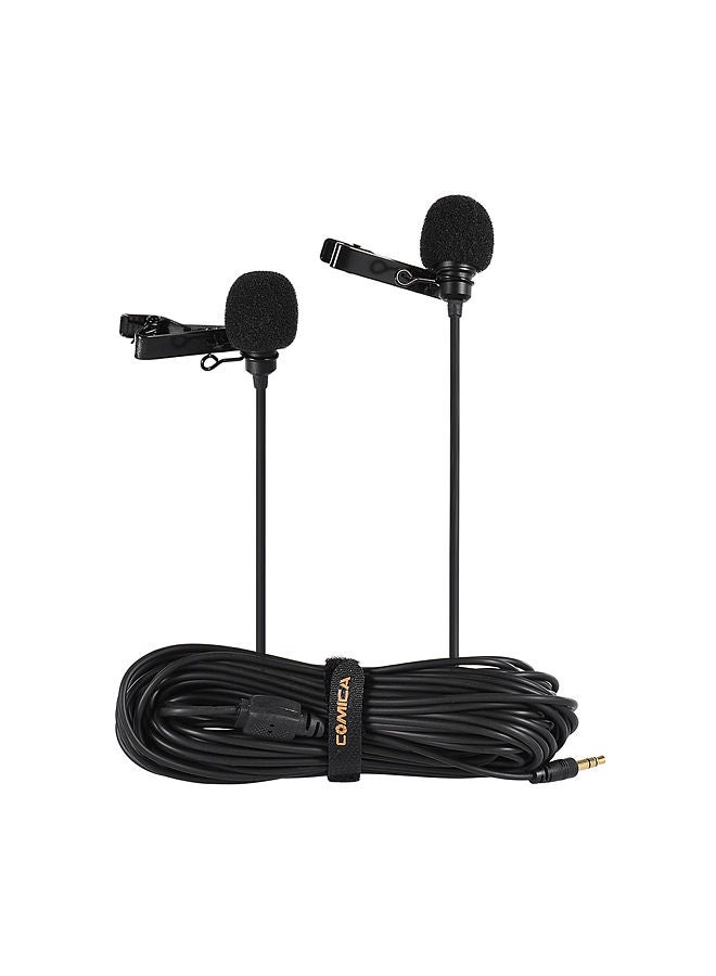 Comica CVM-D02 Dual-head Lavalier Lapel Microphone Clip-on Omnidirectional Condenser Mic Cable Length 6m/19.7ft Compatible