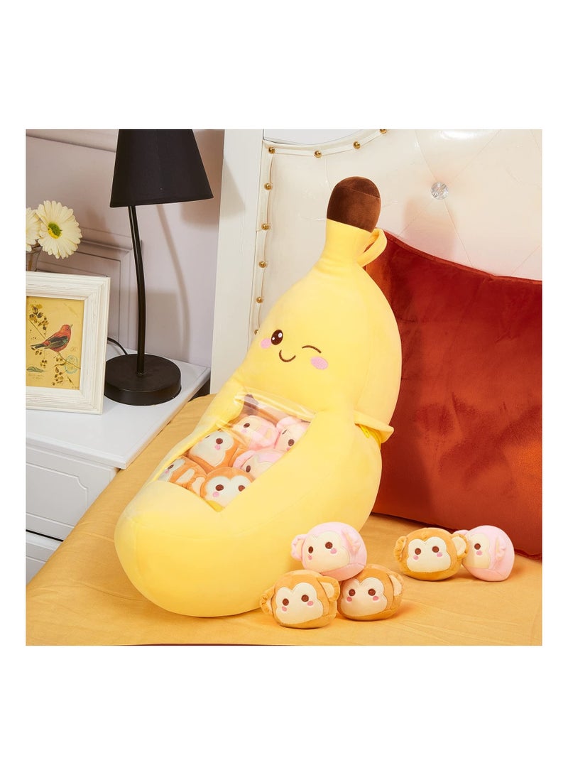 Cute Throw Pillow Stuffed, Kawaii Banana Plush Toy Shaped Stuffed Toys Removable Fluffy Creative Gifts for Teens Adults Birthday Party Supplies, 21.5''