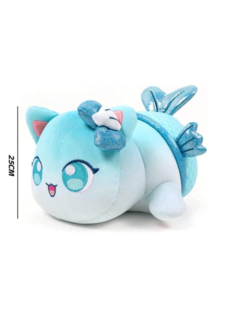 Cute Plush Toy Meemeows Plushies Meemeows Angel and Demon Cat Plushie Cat Food Plushies Cat Mee Meow Anime Cartoon Cat Stuffed Figure Toy Plush Pillow Gift for Fans Kids (Mermaid Cat)