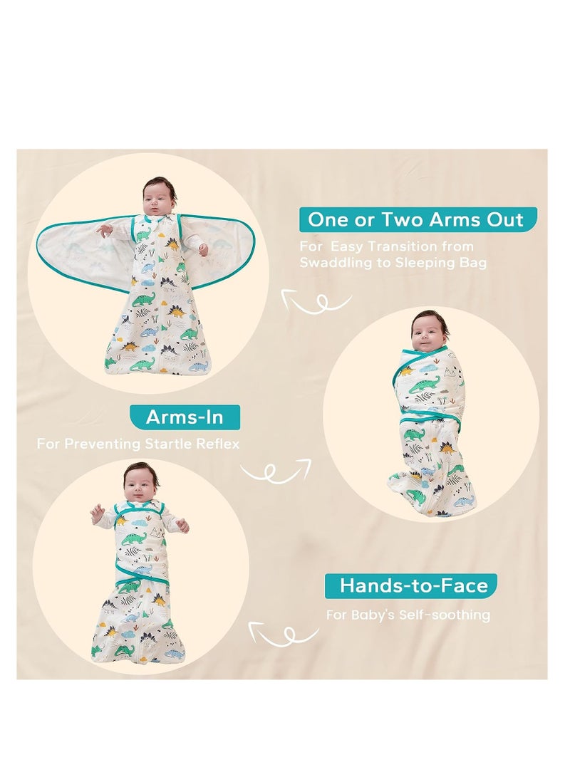 Baby Swaddle Wearable Blanket 3-Way Adjustable Transtion Sleep Sack 100% Cotton Swaddle Wrap with Beanie Cap Infant Cotton Swaddle for Newborn Infant Boy Girl 0-6 Months