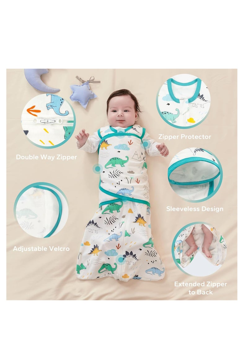 Baby Swaddle Wearable Blanket 3-Way Adjustable Transtion Sleep Sack 100% Cotton Swaddle Wrap with Beanie Cap Infant Cotton Swaddle for Newborn Infant Boy Girl 0-6 Months