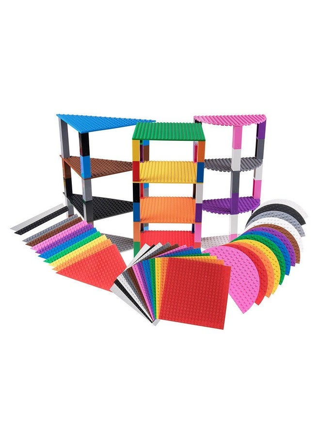 Classic Stackable Baseplates Building Bricks For Towers 100% Compatible With All Major Brands Half Circle Triangle & Square Rainbow Colors 36 Base Plates & 60 Stackers 6X6 Inches