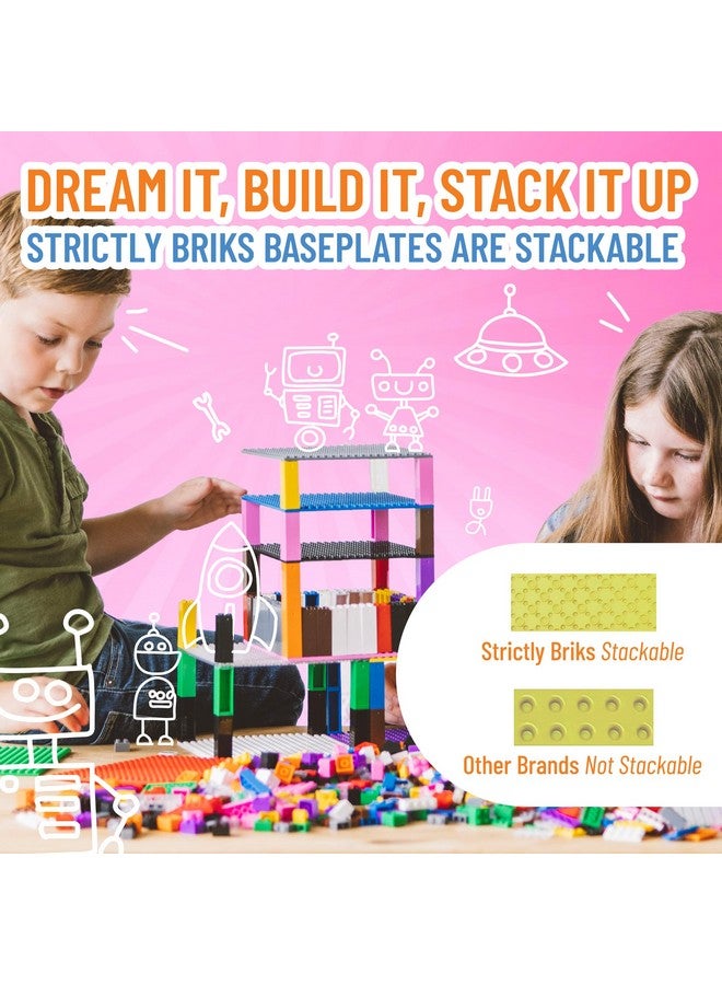 Classic Stackable Baseplates Building Bricks For Towers 100% Compatible With All Major Brands Half Circle Triangle & Square Rainbow Colors 36 Base Plates & 60 Stackers 6X6 Inches