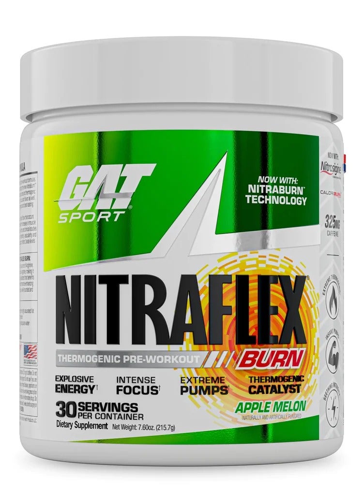 GAT Sport Nitraflex Thermogenic Pre-Workout, Apple Melon Flavor, 215g