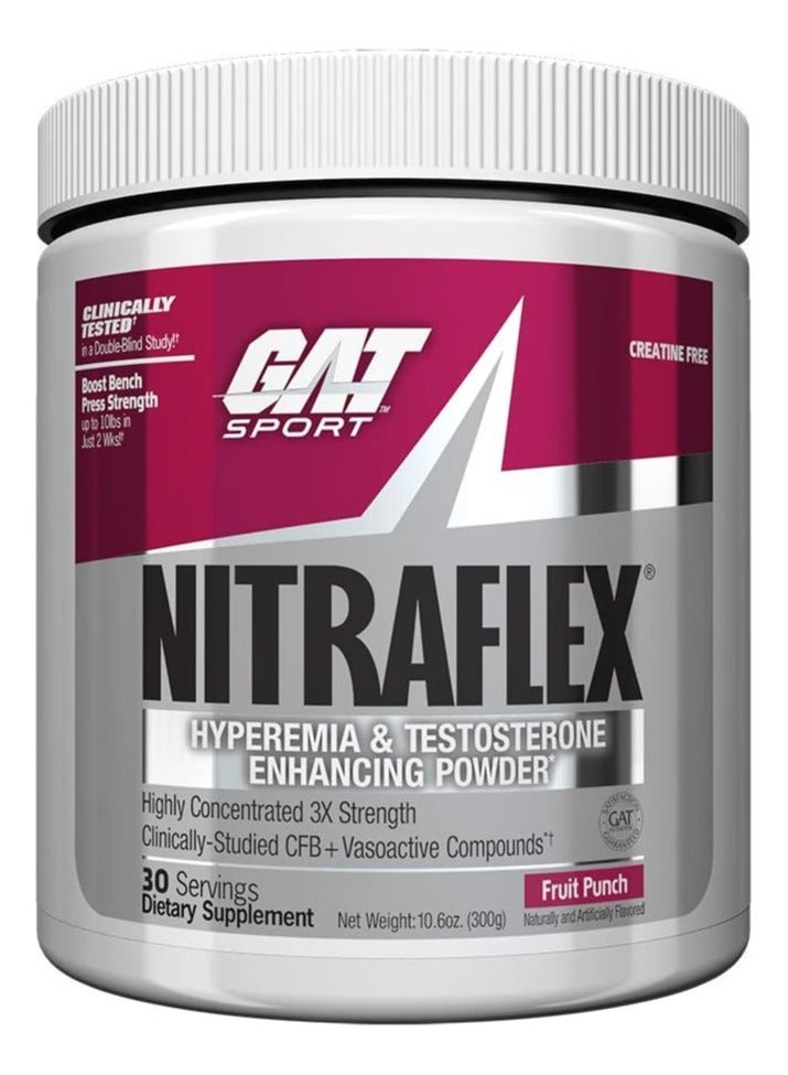 GAT Sport Nitraflex Hyperemia & Testosterone Enhancing Powder, Fruit Punch Flavor, 300g