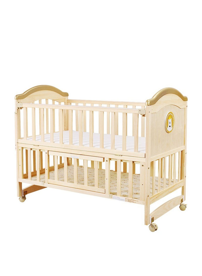 Solid Wood Crib Multifunctional Solid Wood Paint Free Crib Portable Easy To Assemble, With Wheels,100*56cm