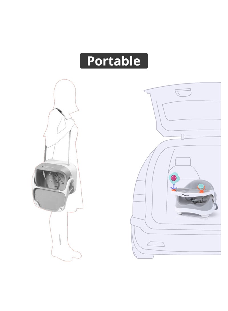 Portable Booster Chair With 3-point Safety Belt - Grey