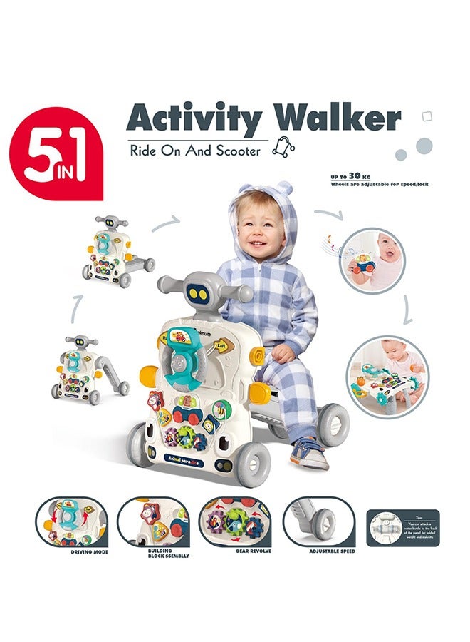 5 in 1 Baby Walker With Musical Keyboard - Grey