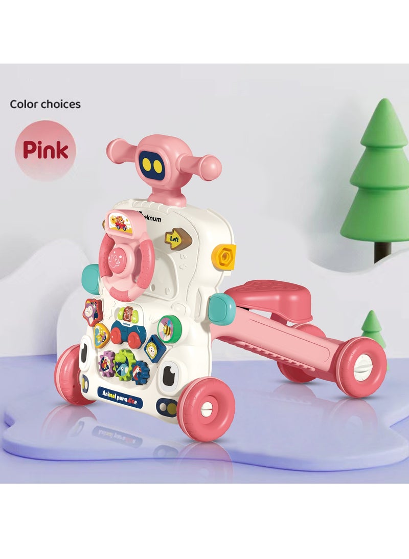 5 in 1 Baby Walker, Learning Table Mode, Game Panel Mode, Scooter Mode, Roller Coaster Mode With Musical keyboard - Pink