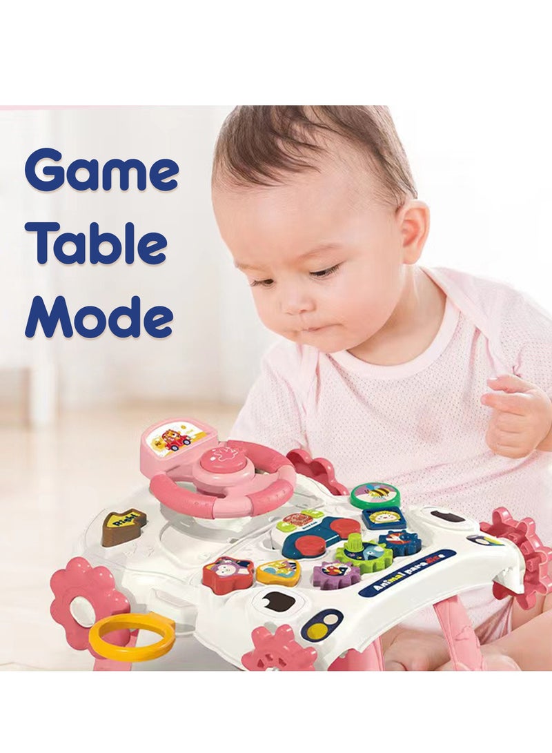 5 in 1 Baby Walker, Learning Table Mode, Game Panel Mode, Scooter Mode, Roller Coaster Mode With Musical keyboard - Pink