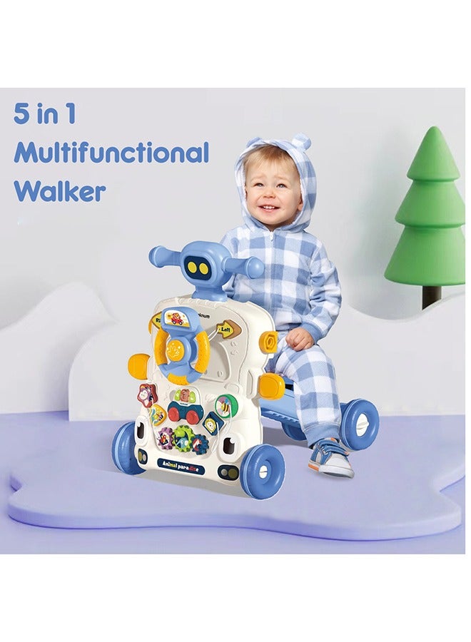 5 in 1 Baby Walker, Learning Table Mode, Game Panel Mode, Scooter Mode, Roller Coaster Mode With Musical keyboard - Blue