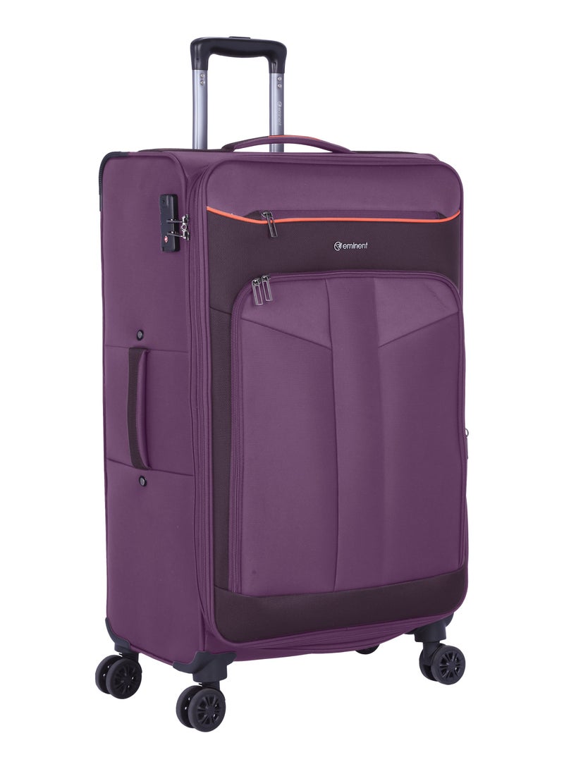 Unisex Soft Travel Bag Large Luggage Trolley Polyester Lightweight Expandable 4 Double Spinner Wheeled Suitcase with 3 Digit TSA lock E788 Purple