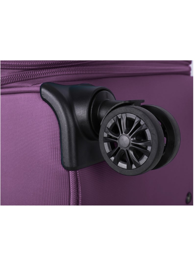Unisex Soft Travel Bag Large Luggage Trolley Polyester Lightweight Expandable 4 Double Spinner Wheeled Suitcase with 3 Digit TSA lock E788 Purple