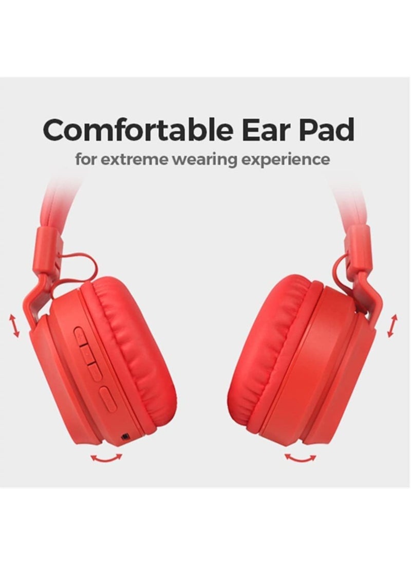 BOBO-1 Bluetooth Earbuds Bluetooth Headphones Over Ear Wireless Earphones Kids Headphones Soft Earmuffs & Lightweight for Long Time Wearing (Red)