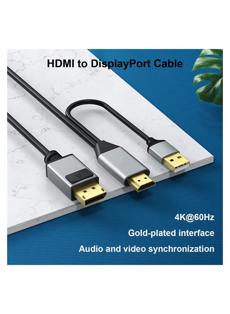 HDMI to Displayport Cable 6.6ft 4K@60Hz, HDMI 2.0 Male to DP 1.2 Male Converter for Xbox One/PS4/PS5/NS Compatible with VESA Dual-Mode DisplayPort 1.2