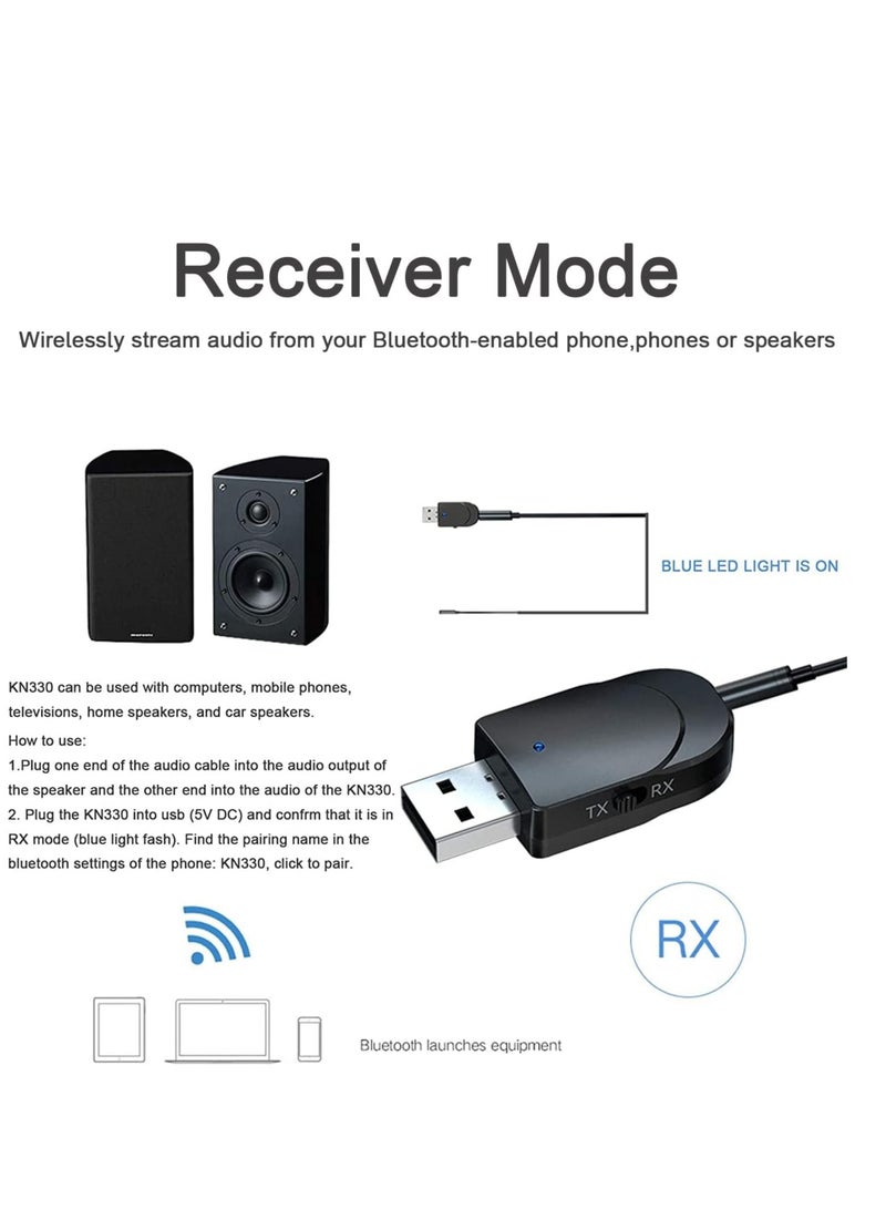 Bluetooth 5.0 Adapter, Aux to Bluetooth Converter, Usb to Bluetooth Receiver, Plug and Play Bluetooth, Bluetooth Transmitter Receiver, Bluetooth Audio Connectivity, USB Audio Receiver, for Pc/Tv/Car