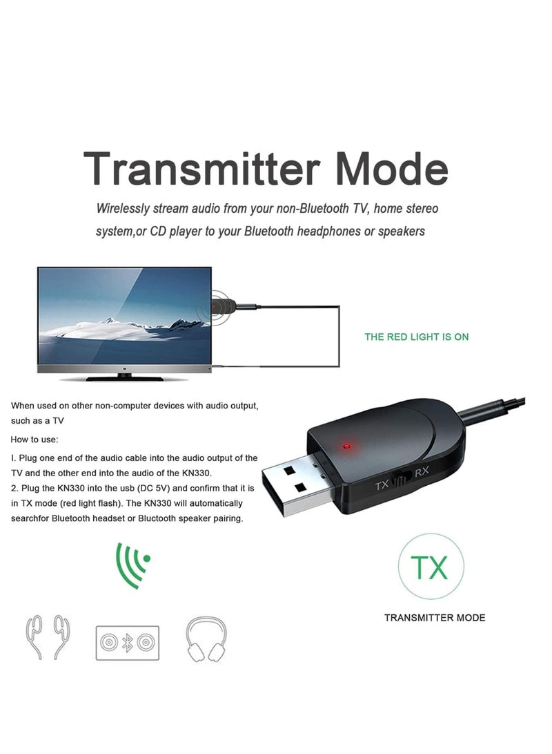 Bluetooth 5.0 Adapter, Aux to Bluetooth Converter, Usb to Bluetooth Receiver, Plug and Play Bluetooth, Bluetooth Transmitter Receiver, Bluetooth Audio Connectivity, USB Audio Receiver, for Pc/Tv/Car